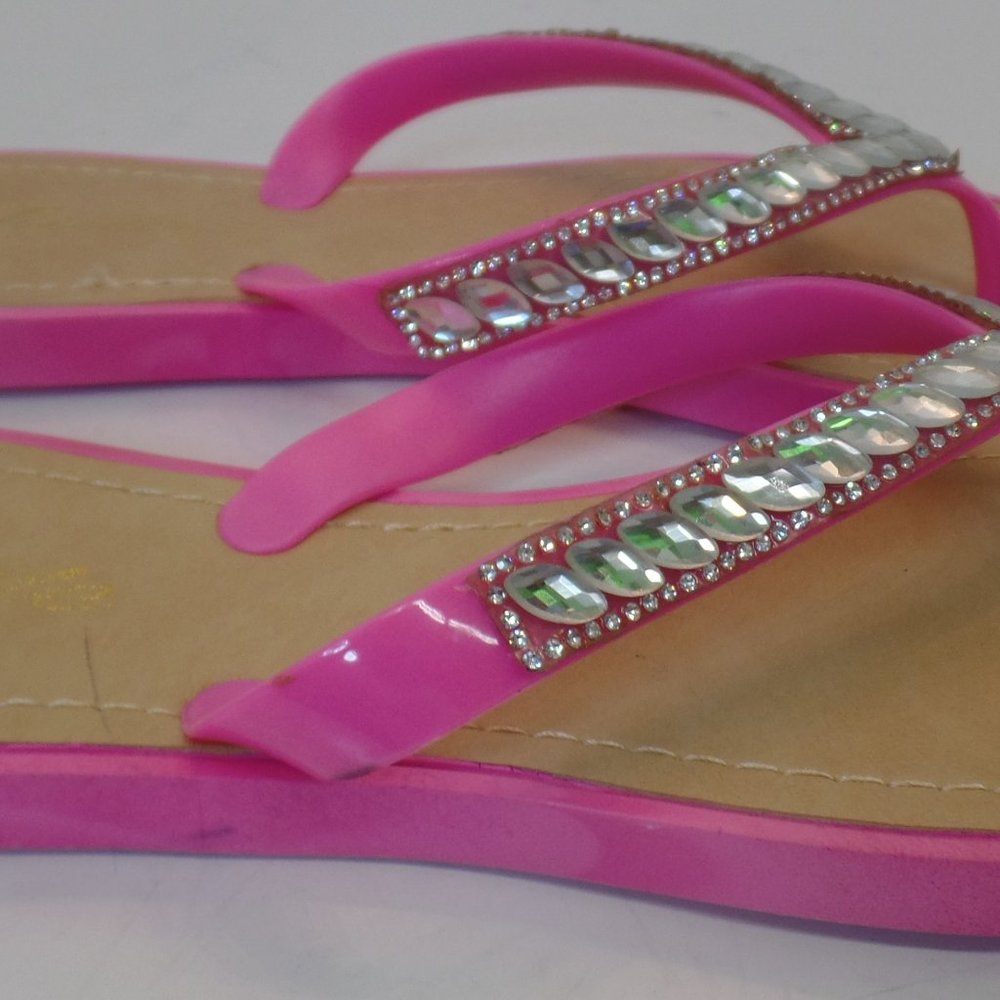 Jade Pink Sparkle Plastic  Flat Thong Sandals Sz 41 or US 10.5 - Picture 2 of 7